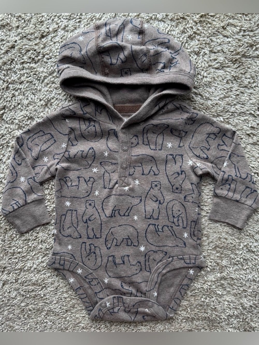 Carter’s 3M Hooded Polar Bear Long Sleeve Bodysuit Brown